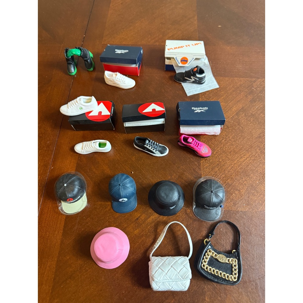 ZURU Mini Fashion Lot Reebok Airwalk Shoes Handbags Hats Miniature Toy Set 15pc